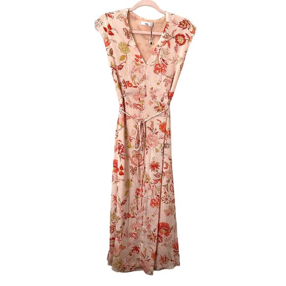 MNG BY MANGO Floral Textured Belted Midi Dress NWOT Sz 4 - Picture 2 of 5